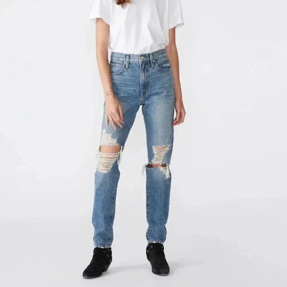 SLVRLAKE Roxy Jeans After The Storm Mid Rise Slim Ripped Cotton Blue Size 29 - Picture 2 of 13